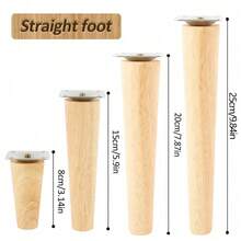 Bộ 4 chân đồ nội thất bằng gỗ - Chân ghế bằng gỗ tự nhiên, kiểu thẳng/vát, 4 tấm đế và 16 ốc vít cho ghế bành, tủ quần áo, ghế sofa, bàn. - Màu be - Xem 2