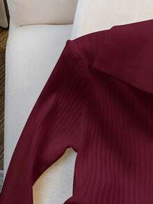 SHEIN 女式长袖上衣，光滑罗纹面料 - 玫紅色 - 查看 6