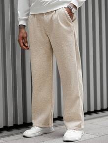 Manfinity CasualCool 1 Quần dài thường ngày trưởng thành dành cho nam, Kiểu quần âu rộng rãi, Vải dệt kim Polyester-Viscose màu be, Thời trang thường ngày, Đa năng khi đi làm, Quà tặng bạn trai/chồng, Quà tặng kỷ niệm Quần dài ống rộng dành cho nam Quần len ống loe - Màu be - Xem 1