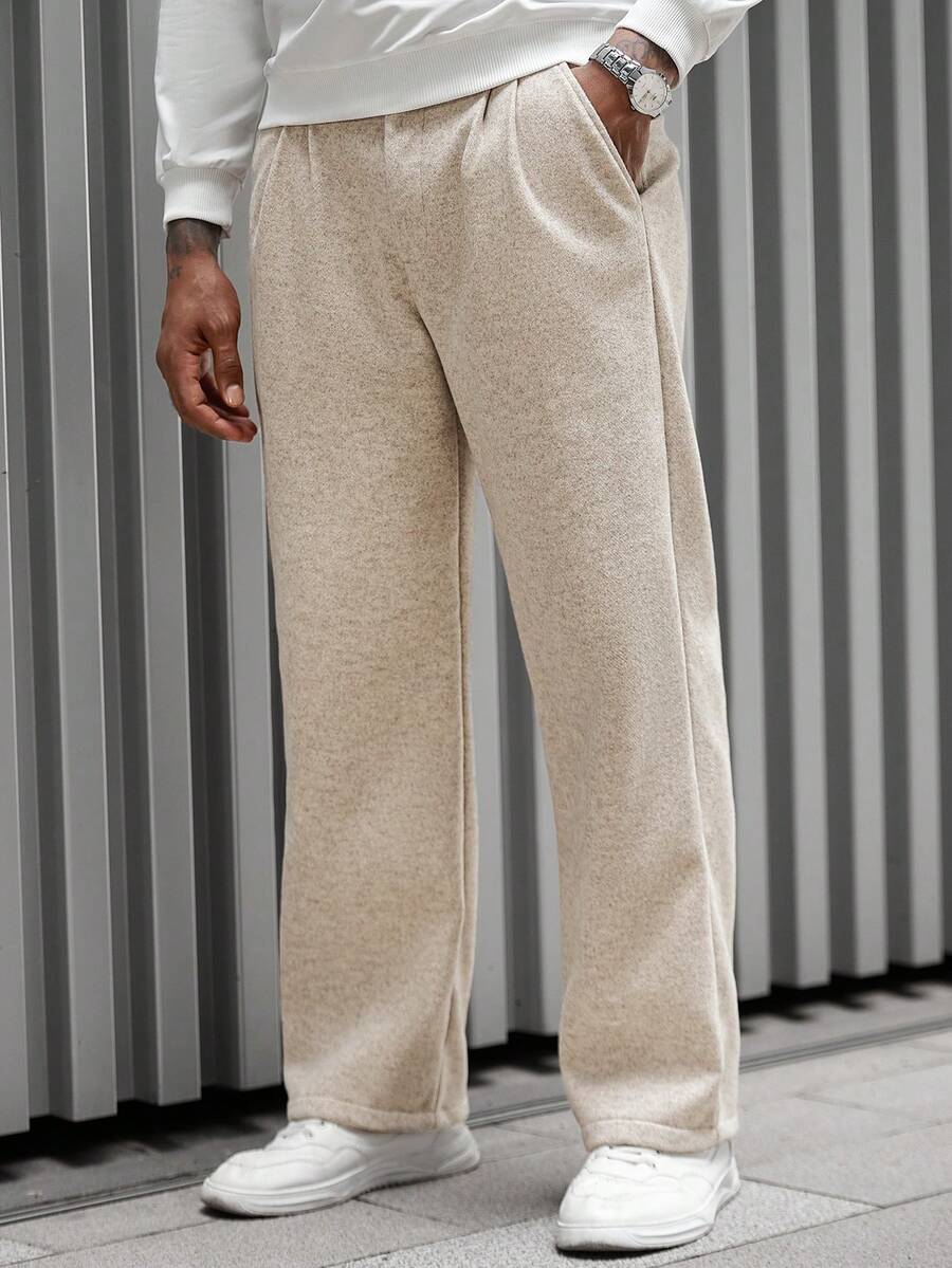 Manfinity CasualCool 1 Quần dài thường ngày trưởng thành dành cho nam, Kiểu quần âu rộng rãi, Vải dệt kim Polyester-Viscose màu be, Thời trang thường ngày, Đa năng khi đi làm, Quà tặng bạn trai/chồng, Quà tặng kỷ niệm Quần dài ống rộng dành cho nam Quần len ống loe - Màu be - Xem 1