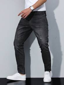 Manfinity Homme Jeans casuales de corte slim con bolsillo para hombre - Negro - Ver 6