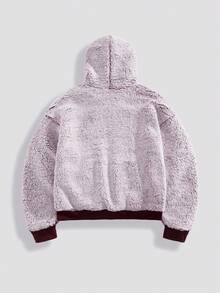 ROMWE MEN Casual Sudadera con capucha con cremallera de forro polar gris-púrpura para hombre, otoño/invierno - Morado - Ver 2