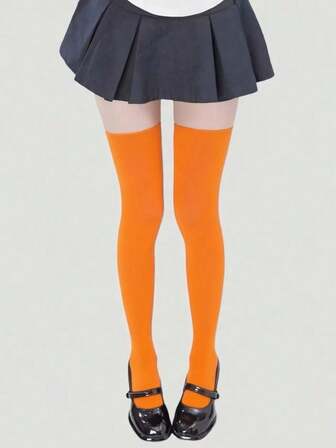 Goth 1 Pair High Elasticity Black Thigh High Socks For Women