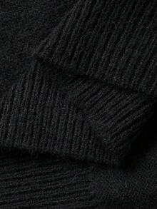 Dazy Plus Plus Size Women Sequin Bow V-Neck Loose Cropped Casual Christmas Sweater, Autumn/Winter - Black - View 8