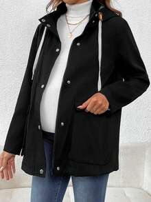 SHEIN 孕妇简约纯色前拉链连帽休闲，连帽休闲夹克