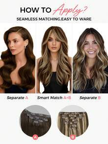 SMART&MATCH 夹式接发，真人发，Remy真人发夹式接发，女士专用，自然真人发，14-20英寸，2包（4片+7片） - 彩色 - 查看 6