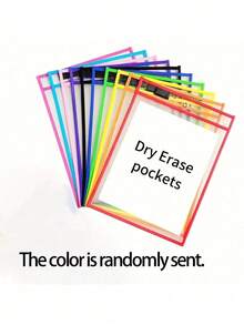 6pcs/10pcs (Random Color)Reusable Dry Erase Pockets, Extra Large Whiteboard Pockets, Transparent Plastic Protective Film, Teacher School Classroom Supplies
