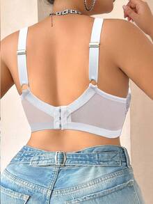 SHEIN Esselle 1pc Plus Size Lace Patchwork Underwire Lingerie Bra - White - View 2