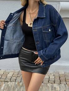 DAZY 女式休闲水洗牛仔夹克，秋季 - 藍色 - 查看 4