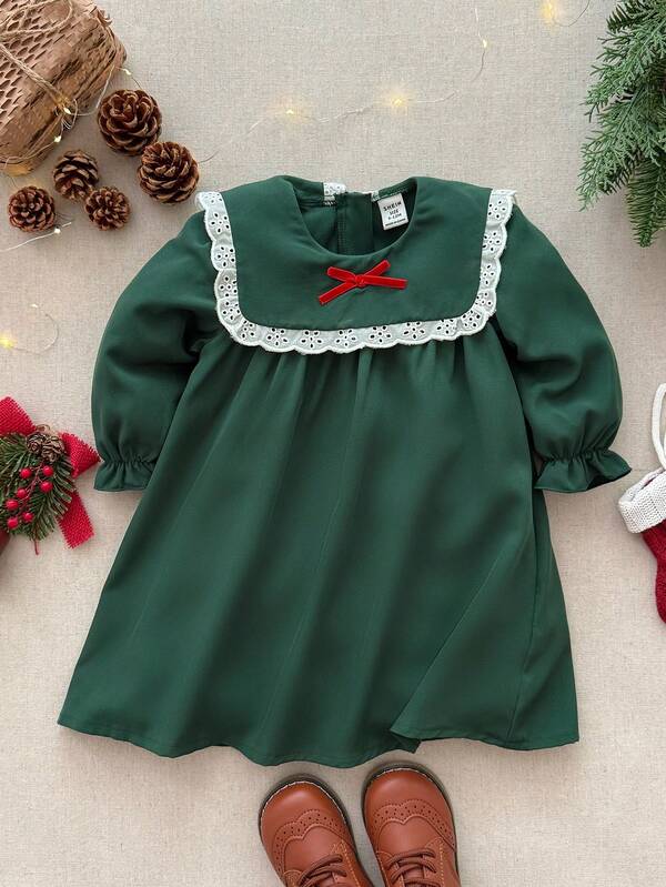 Blossori Vestido elegante francés para bebé niña con cuello sobredimensionado y mangas abullonadas