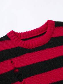 Manfinity Homme 男士条纹做旧圆领休闲套头毛衣，秋冬款