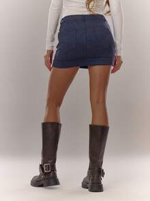 MUSERA Suede Fitted Mini Skirt Everyday Cosy  Elegant Casual Summer Vacation Holiday Festival - Dark Wash - View 4