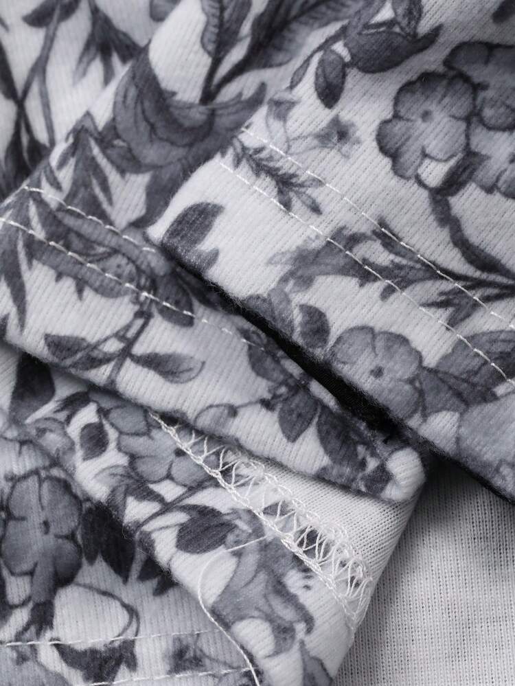 Floral Print Contrast Shawl Collar Long Robe For Women, Fall & Winter