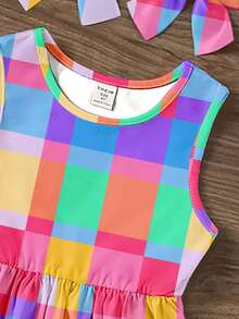SHEIN Young Girl Casual Colorful Plaid Pattern Tank Dress, Summer Outfit