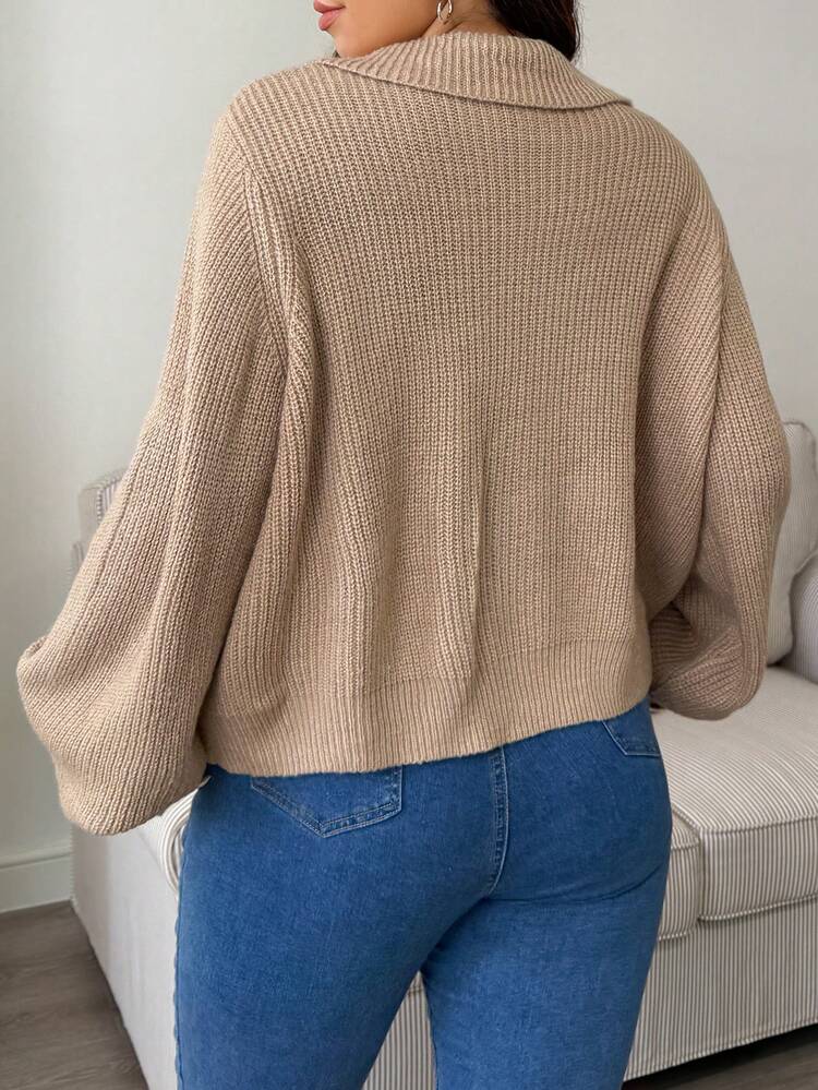 Dazy Plus Plus Size Women Double-Breasted Decorated Solid Color Turtleneck Casual Short Cardigan Sweater, Autumn/Winter