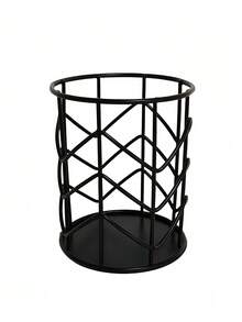 1pc Metal Hollow Pen Holder, Simple Makeup Storage Valentine's Day, Valentines Wedding, Birthday,Room Decor,Room Decor,Home Decor,Bedroom Decor,Wedding Decor,House Decor,Home Decor Items,Room Decoration Stuff,Room Decor Bedroom,Easter,Storage,Organization And Storage,Bathroom Decor,Bathroom Organizer,Jewelry Organiser,Jelwlry Box, - Black - View 4