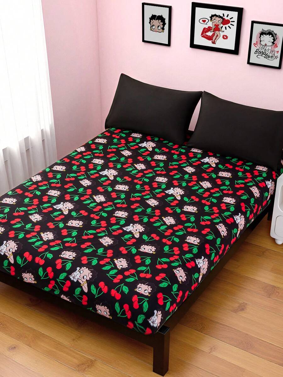 Betty Boop x SHEIN 1 pieza Colchón con estampado de cerezas, disponible en varios tamaños, adecuado para cama individual/cama doble/cama queen/cama king, cómodo y suave, transpirable y cálido, se puede lavar a máquina