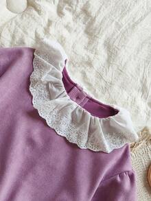 Vintaside Kids Mädchen bequemes, elegantes Kleid mit großem Kragen, leicht fallenden Schultern und niedlichem Blume Muster-Saum an den Ärmeln, vielseitig für Übergangszeiten von Frühling, Herbst und Winter, Landhaus-Chic Stil, und damenhaft