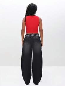 BABYPHAT Ärmelloses Trägershirt mit grafischem Muster und kontrastierendem Saum für den Sommer-Lässig-Look - Rot - Übersicht 7
