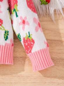 SHEIN Infant/Toddler Girls' Strawberry Print Knit Cardigan Autumn Winter Clothes ForGirln - Multicolor - View 3