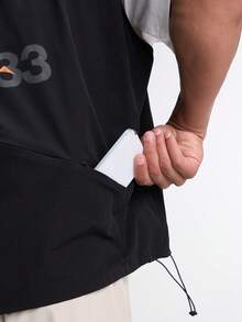 Men's Letter Print Zip Front Jacket Vest - Black - View 4