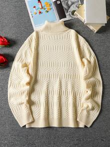 Manfinity Hypemode Herren lässiger, weiter Rollkragenpullover mit Langarm, Herbst/Winter - Aprikosenfarben - Übersicht 2