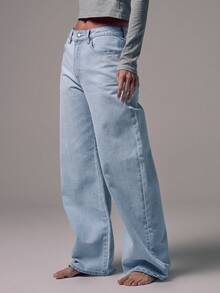 MUSERA Mid Waist Baggy Fit Light Blue Wash Silver Button Detail Denim Jeans Mid Rise Casual Winter Night Out Back To School Office Work Date Night Core Denim Chic Spring Summer - Baby Blue - View 4