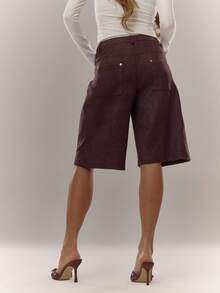 MUSERA 麂皮长款短裤，日常舒适棕色，优雅休闲 - 摩卡棕 - 查看 4