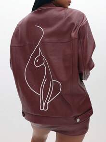 BABYPHAT Minifalda de piel sintética con detalles bordados de texto para otoño e invierno - Burdeos - Ver 7