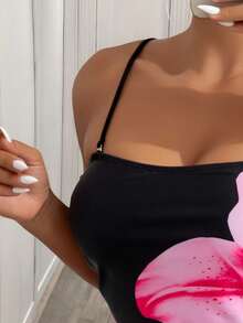 Zestiva Women Localized Print Tankini Swimsuit Set, Elegant Vacation Casual Design For Summer - Black - View 6