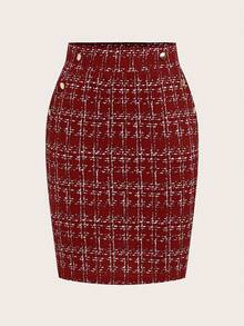 SHEIN Clasi Chân váy da giả thanh lịch có khóa kim loại bỏ túi dành cho nữ, thích hợp để đi làm, mặc thường ngày, mùa hè - Màu Đỏ Sâu - Xem 7