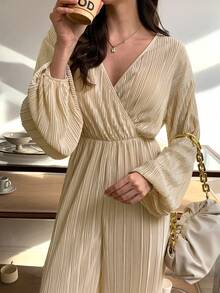 Elyressa 女士编织优雅度假主题秋季连体裤 - 杏色 - 查看 6