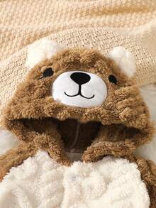 SHEIN 2pcs Newborn Baby & Toddler Cute Cartoon Bear Hooded Outfit, Soft Plush Sweatshirt Set