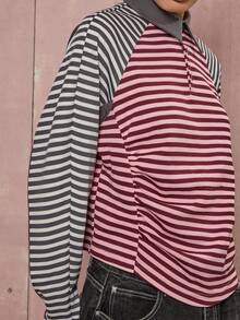 COUREZ Asymmetric Splice Stripe Rugby Polo /Y2K Fall Winter Clothes For Women Going Out Tops Pink Top Winter Tops Multicolor Striped Shirt