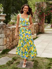 KARISMINA Trang phục hai mảnh cho nữ, Trang phục đi nghỉ cho nữ, Trang phục mùa hè cho nữ, Bộ đồ mùa hè dễ thương - Màu xanh lam - Xem 3