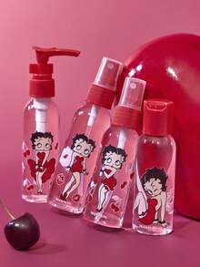 Betty Boop x SHEIN 4 件装 60/40 毫升便携式透明塑料空瓶套装，旅行必备，喷雾瓶，适用于客厅、卧室、浴室等家居环境，旅行好物，喷雾细腻，防漏，可重复使用，适用于化妆品、精油、洗发水、洗手液和防晒霜，低过敏性，2.1/1.4 盎司，包含 1 个按压瓶、2 个喷雾瓶和 1 个乳液瓶，礼品之选，派对、节日、情人节皆宜。 - 紅色 - 查看 6