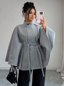 SHEIN Elenzya Elegant Large-Sized Women's Knitted Woolen Coat For Autumn And Winter