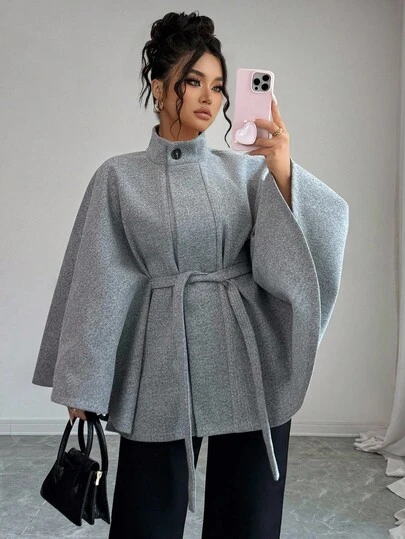 SHEIN Elenzya Elegant Large-Sized Women's Knitted Woolen Coat For Autumn And Winter