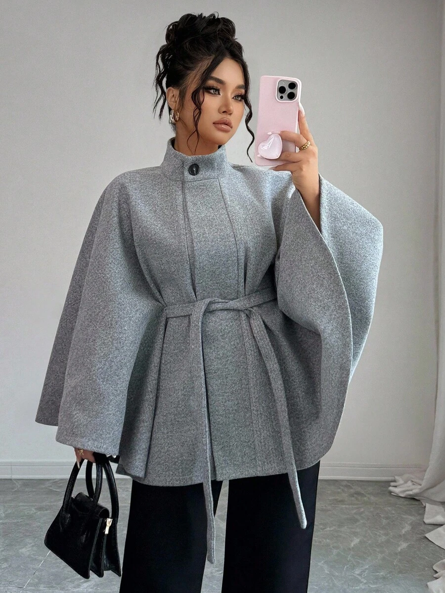 SHEIN Elenzya Elegant Large-Sized Women's Knitted Woolen Coat For Autumn And Winter