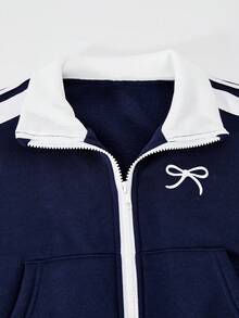 Sparklyn 2件套女童休闲简约户外长袖夹克和阔腿裤 - 寶藍色 - 查看 8