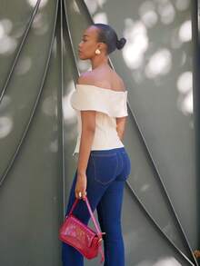 Yess Loren Women's One Shoulder Metal Button Front Placket Shirt, One Shoulder Elegant Women's Shirt, Business Casual Women's Clothing, Women's Teacher Clothing