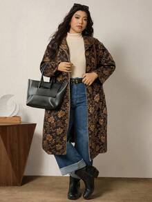 Zelara 加大码时尚纯绿色连帽口袋设计中长款夹克秋季带口袋女式风衣外套冬装 - 棕色 - 查看 3