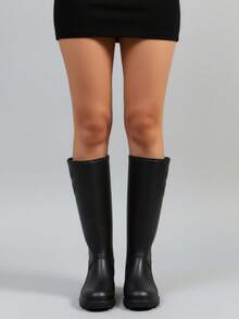 Bota impermeable para dama, resistente al desgaste, punta redonda, sin cordones, suela gruesa, estilo minimalista para lluvia y trabajo outdoor - Negro - Ver 3