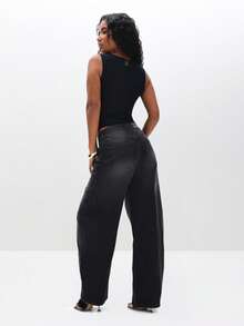 BABYPHAT Notch Neck Tank Top With Cat Print Message Text Design - Black - View 7