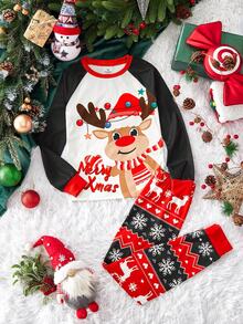 SHEIN Tween Mädchen Weihnachts-Pyjamas für die ganze Familie, enge Passform