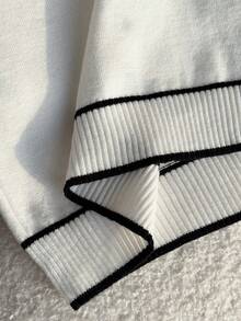 2 件套青少年女孩 V 领手工珍珠纽扣开衫和直筒裤套装，学院风，适合圣诞节、返校季，宽松简约 - 黑與白 - 查看 8