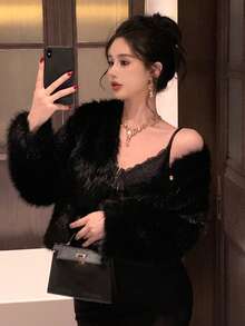 DAZY Chaqueta elegante de unicolor para mujer, otoño/invierno - Negro - Ver 3