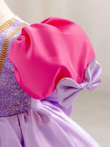 Glamorique Kids Baby Mädchen Farbblock Kleid mit floraler Stickerei, modisch für Geburtstagsfeiern, Abendveranstaltungen, Hochzeiten, Taufen, 1. Geburtstag - Violett - Übersicht 7