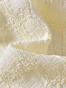 1pc Tween Girl' Apricot Textured Plaid Patchwork Colorful Braided Strap Spring/Summer Vacation Cap Sleeve Blouse - Apricot - View 5