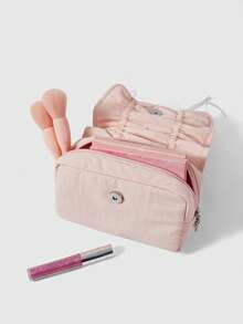 ROMWE Kawaii 粉色可爱抽绳蝴蝶结草莓字母大容量便携化妆包铅笔盒 - 淺粉色 - 查看 2